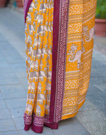 Yellow Cotton Printed Saree