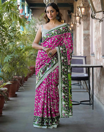 Rani Pink Cotton Printed Saree
