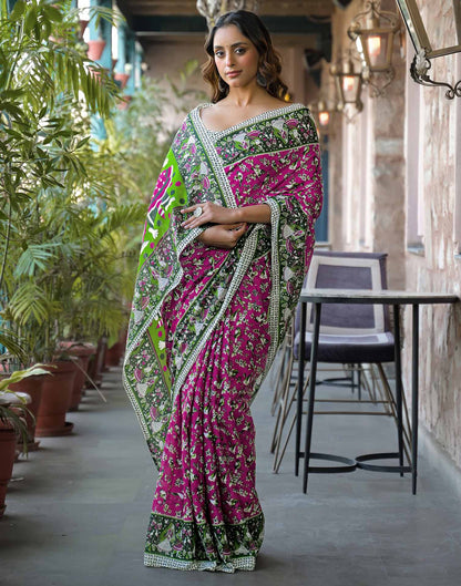 Rani Pink Cotton Printed Saree