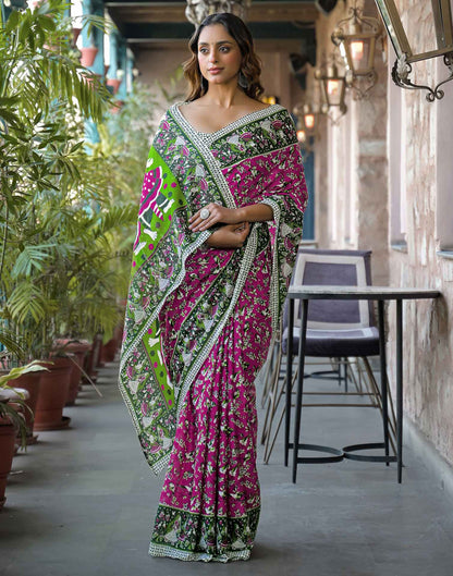 Rani Pink Cotton Printed Saree