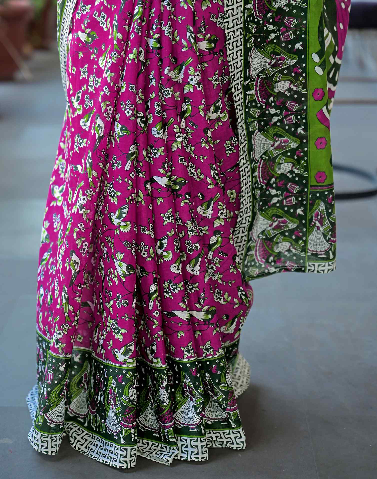 Rani Pink Cotton Printed Saree
