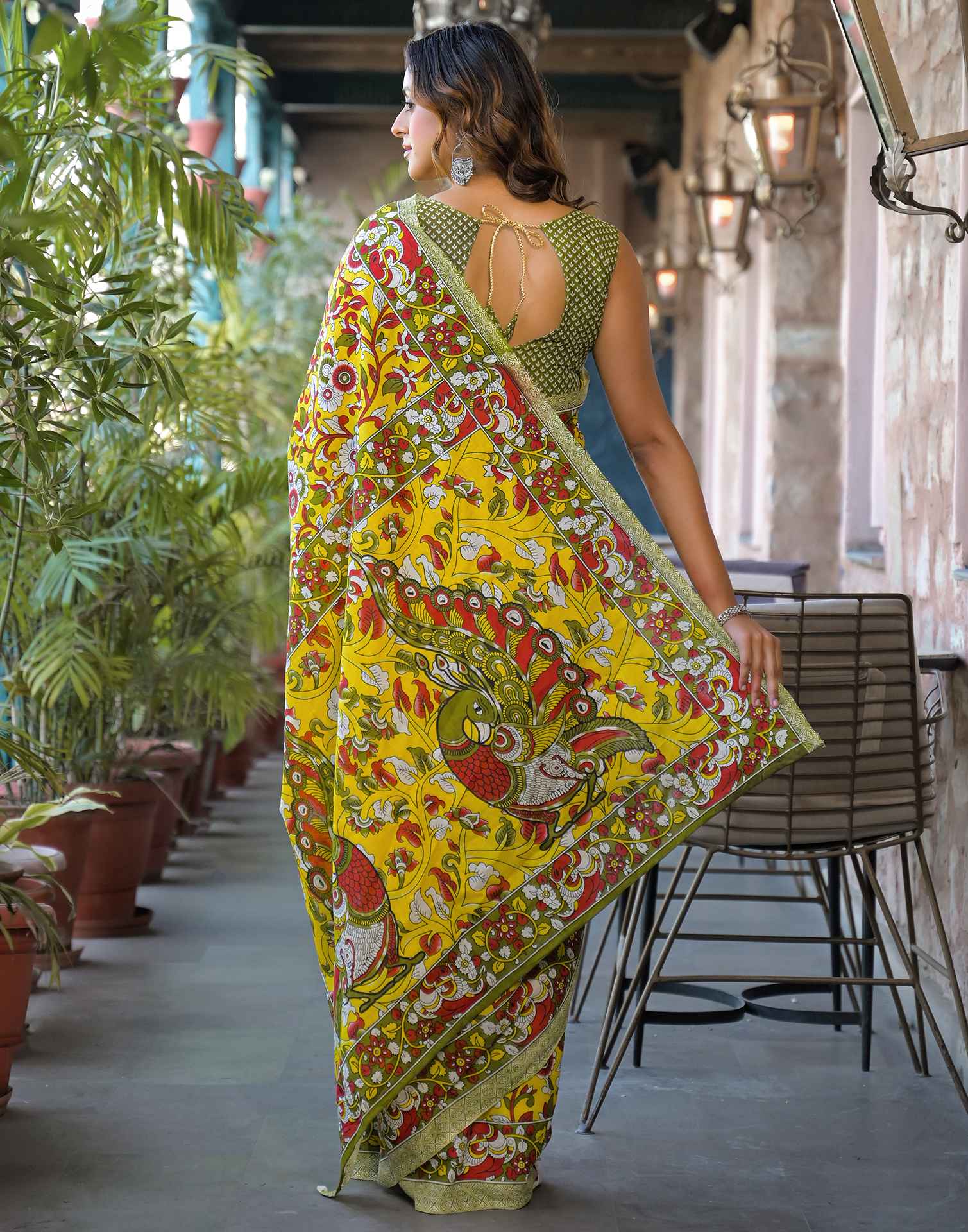 Yellow Cotton Floral Printed Saree