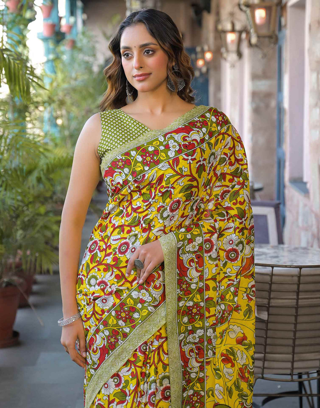 Yellow Cotton Floral Printed Saree