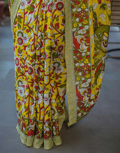 Yellow Cotton Floral Printed Saree
