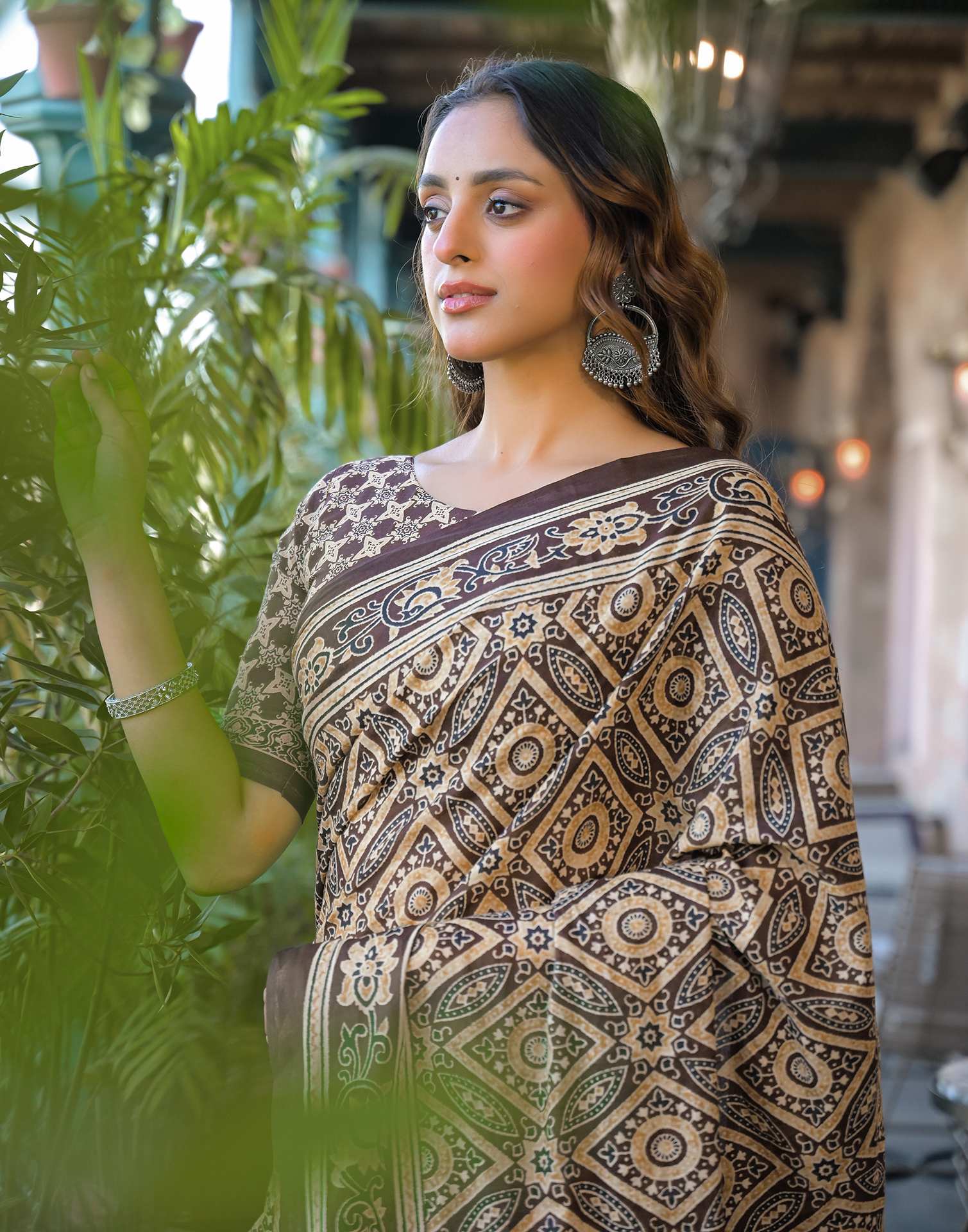 Brown Cotton Printed Saree