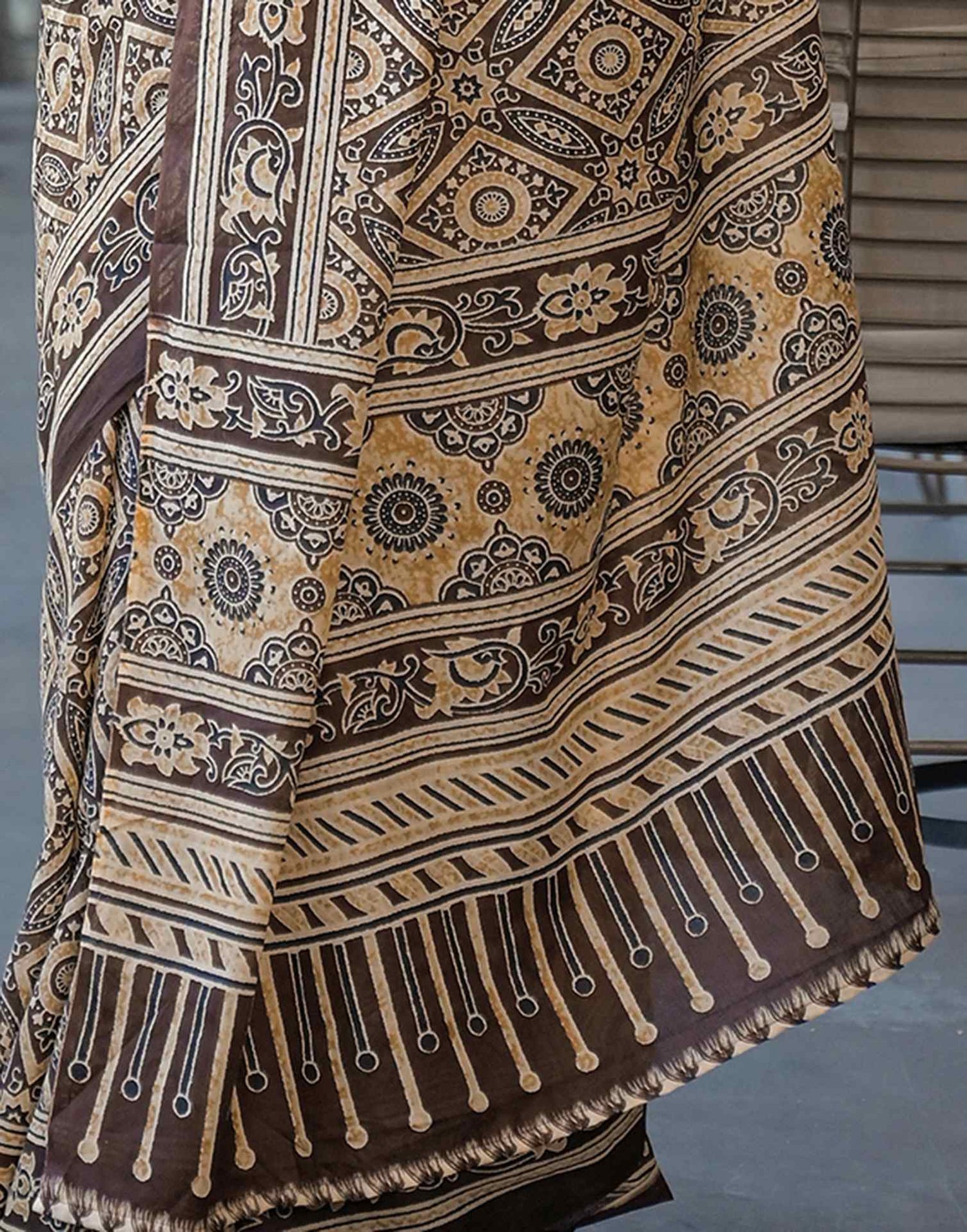 Brown Cotton Printed Saree