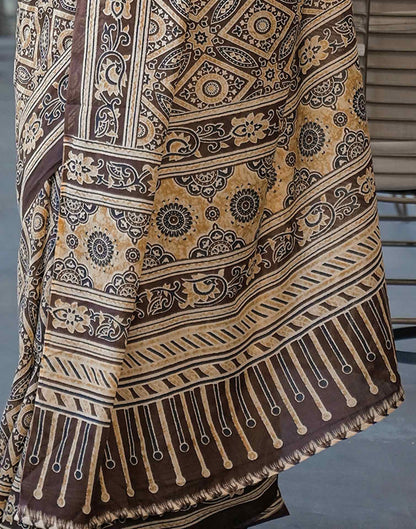 Brown Cotton Printed Saree