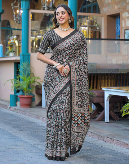 Black Cotton Printed Saree