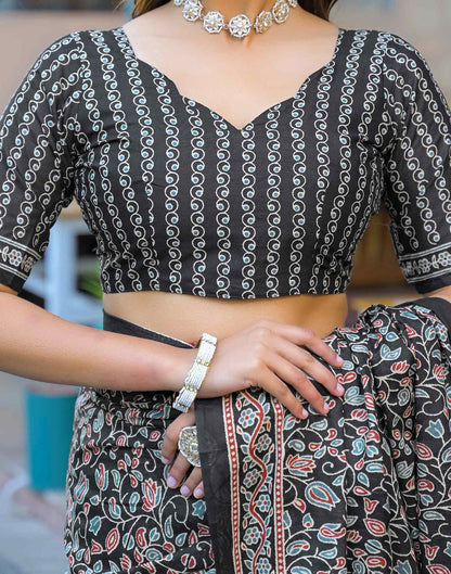 Black Cotton Printed Saree