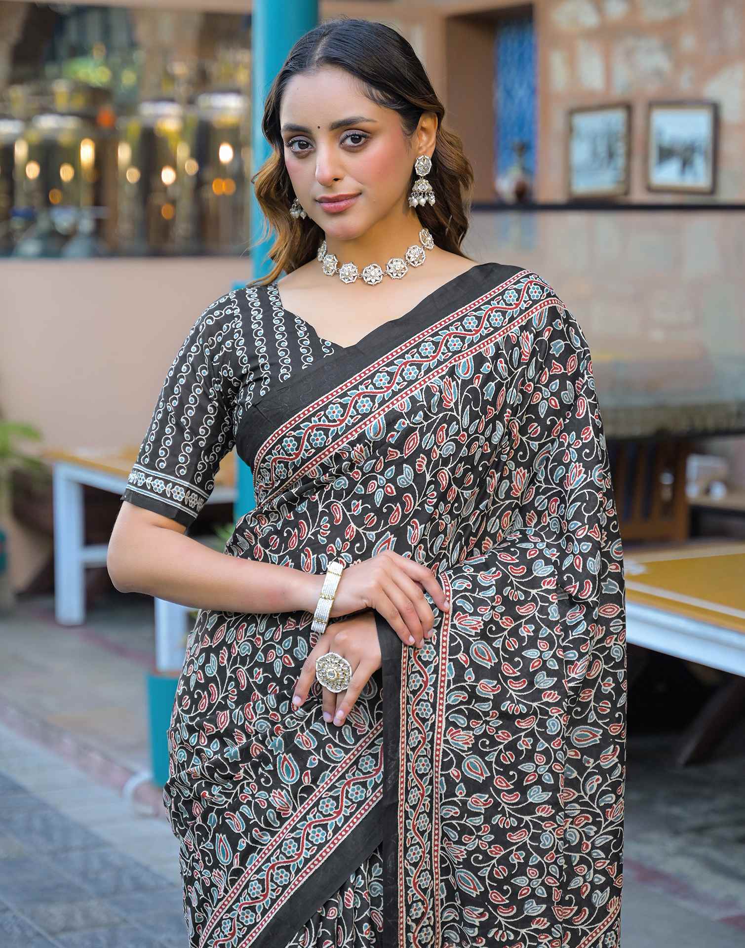 Black Cotton Printed Saree