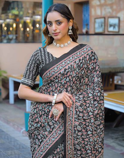 Black Cotton Printed Saree