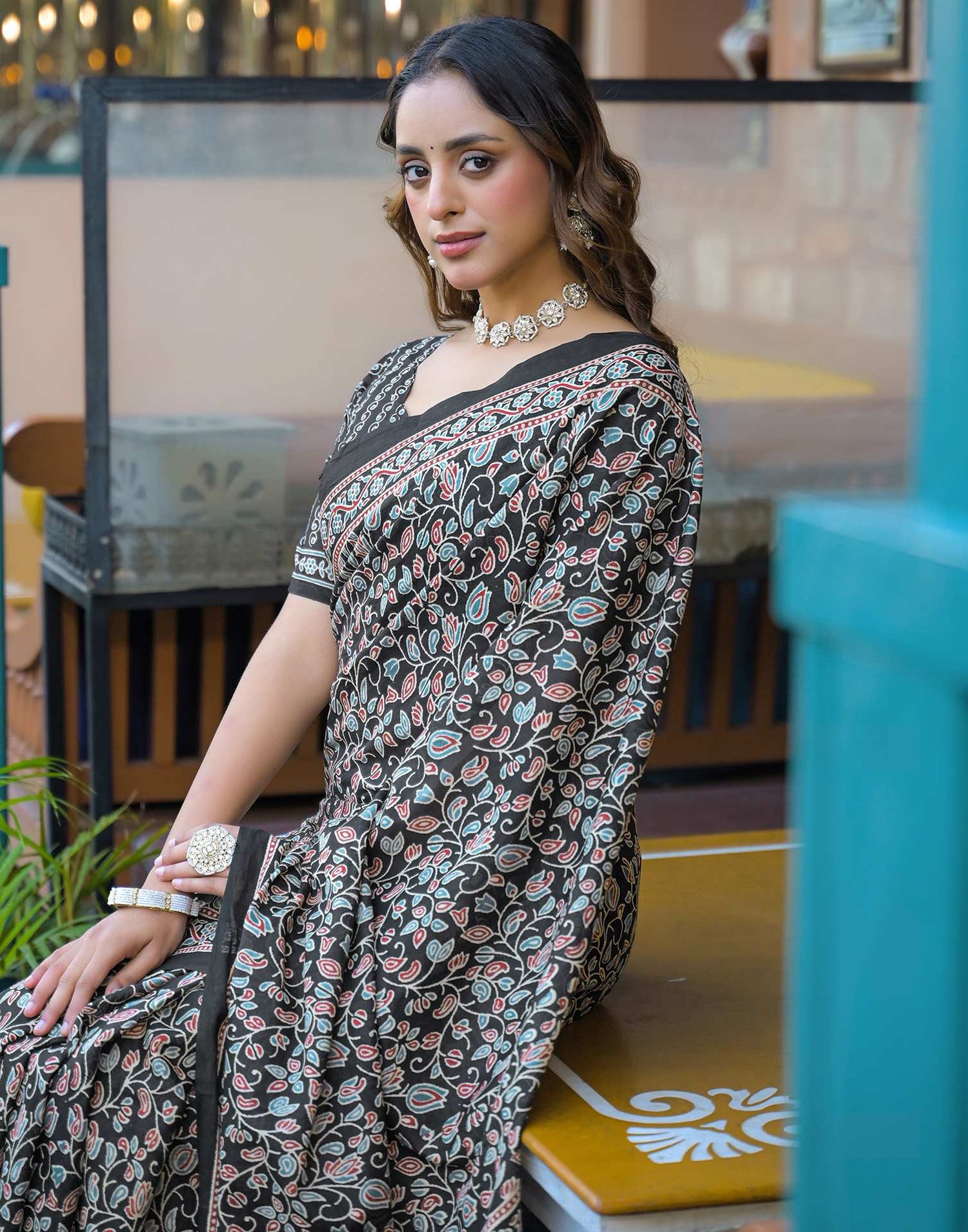 Black Cotton Printed Saree