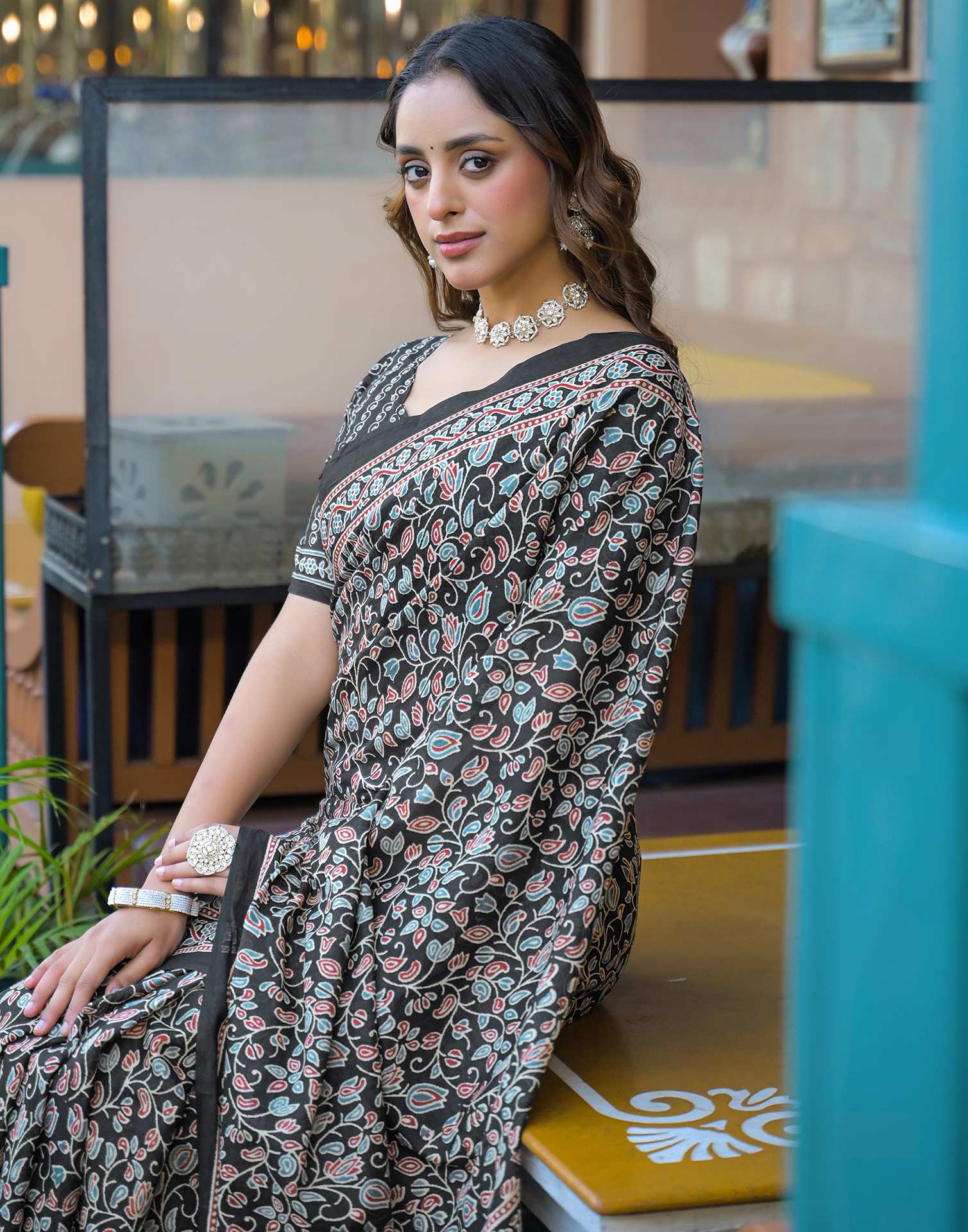 Black Cotton Printed Saree