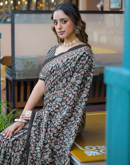 Black Cotton Printed Saree