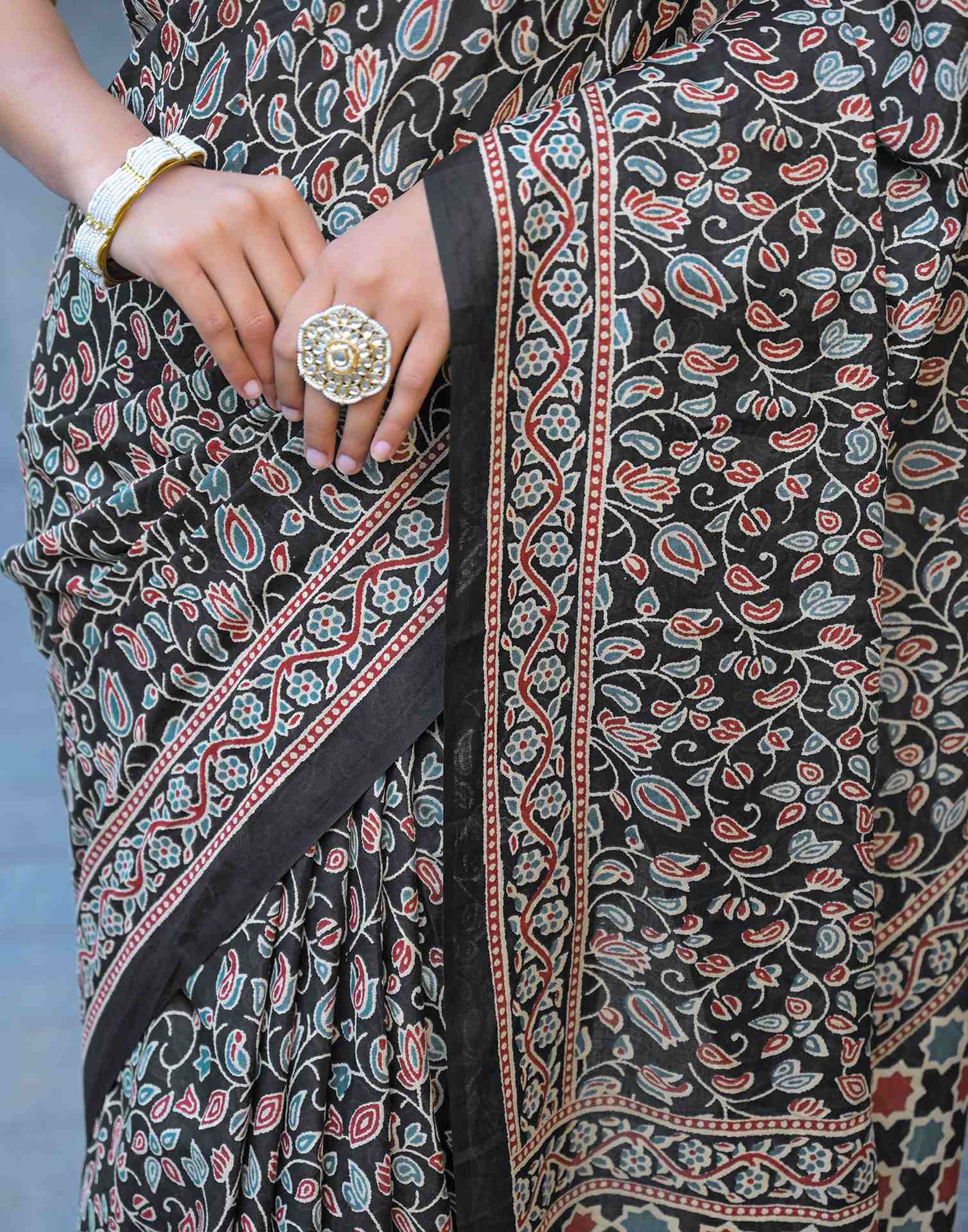 Black Cotton Printed Saree