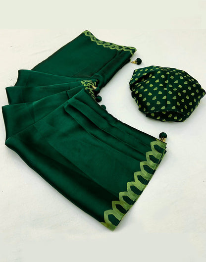 Bottle Green Satin Printed Saree