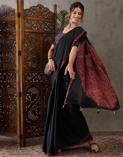 Black Satin Printed Saree