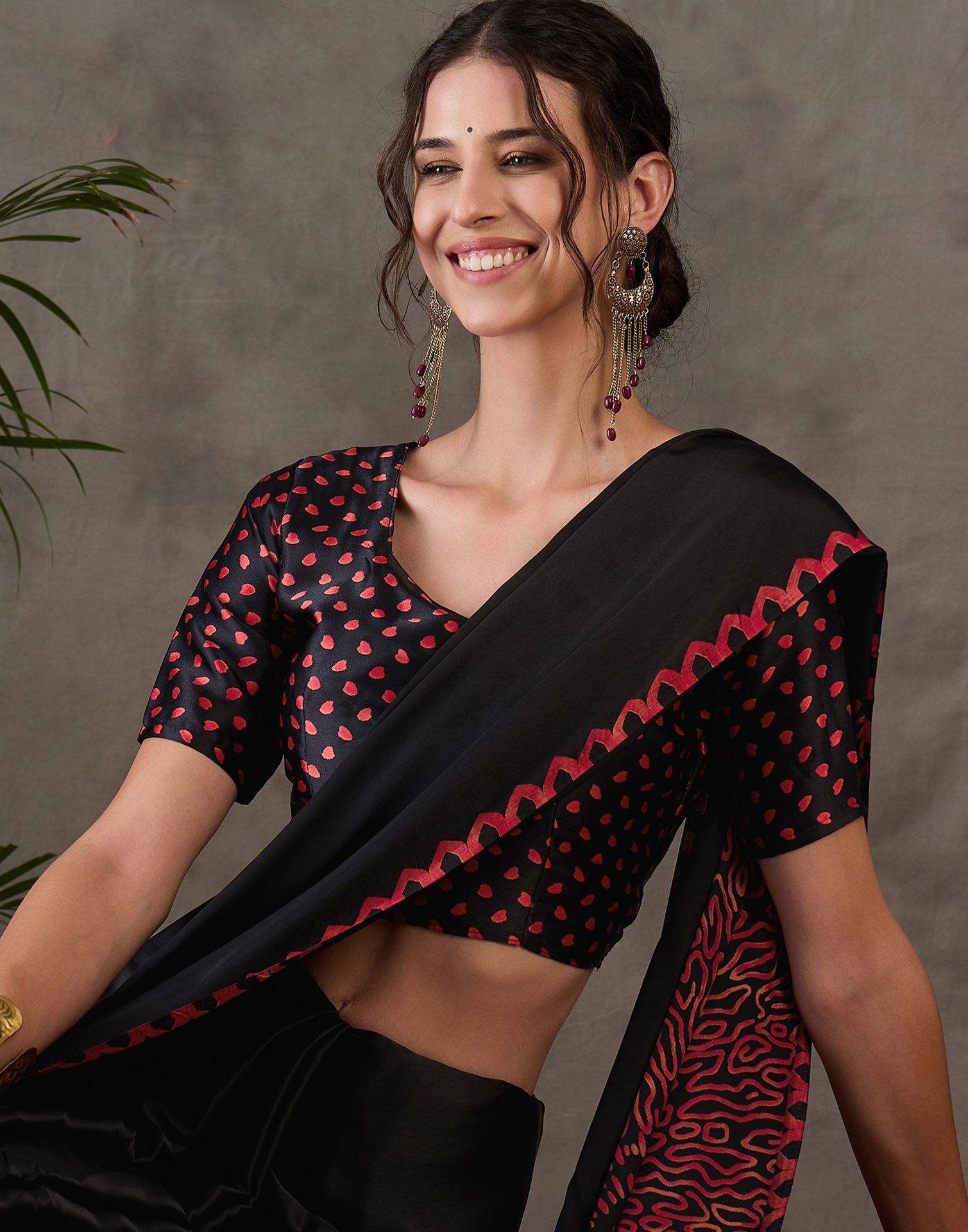 Black Satin Printed Saree