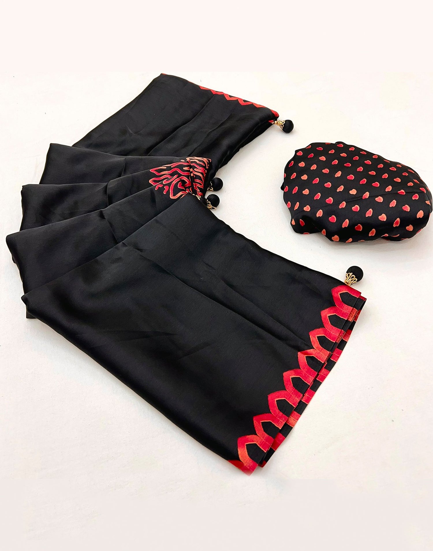 Black Satin Printed Saree