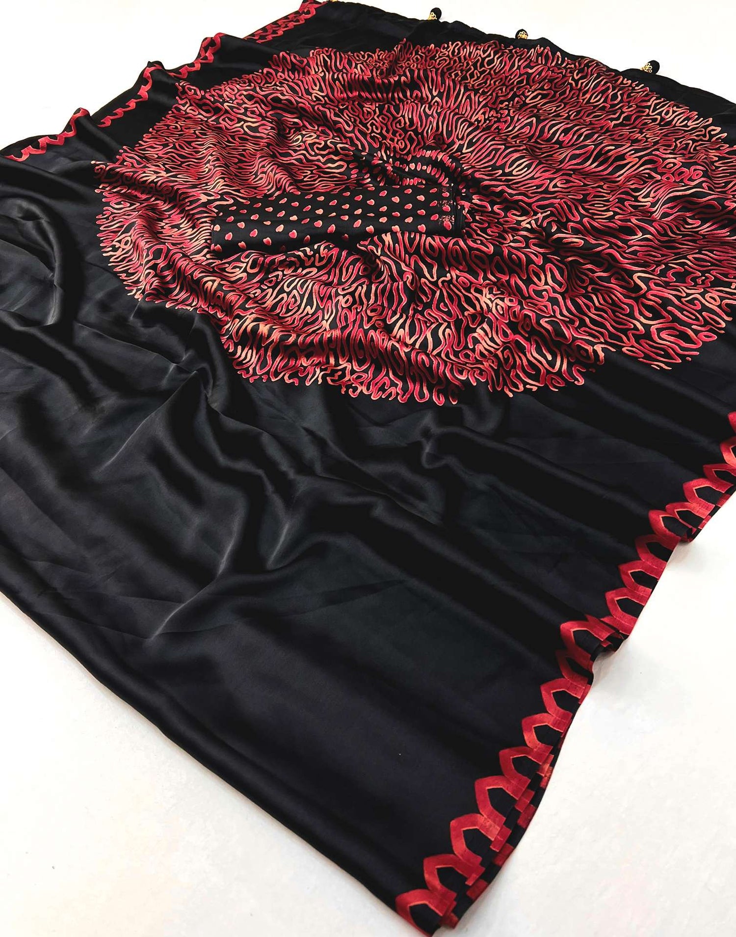 Black Satin Printed Saree