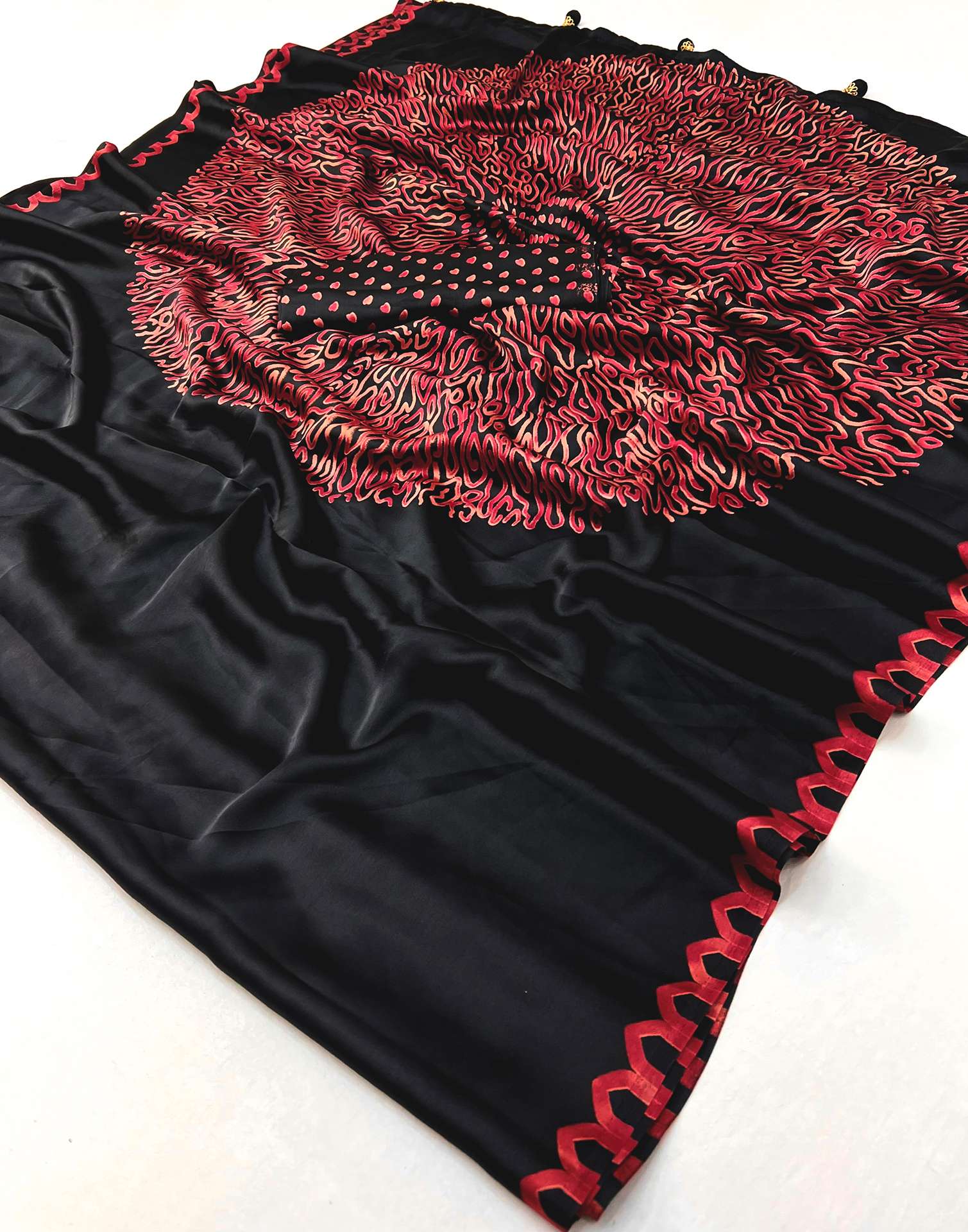 Black Satin Printed Saree