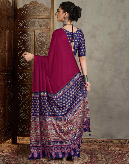 Magenta Satin Printed Saree