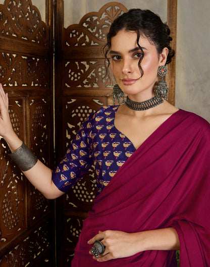Magenta Satin Printed Saree