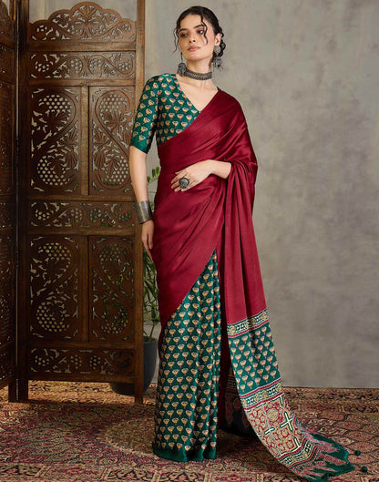 Maroon Satin Printed Saree