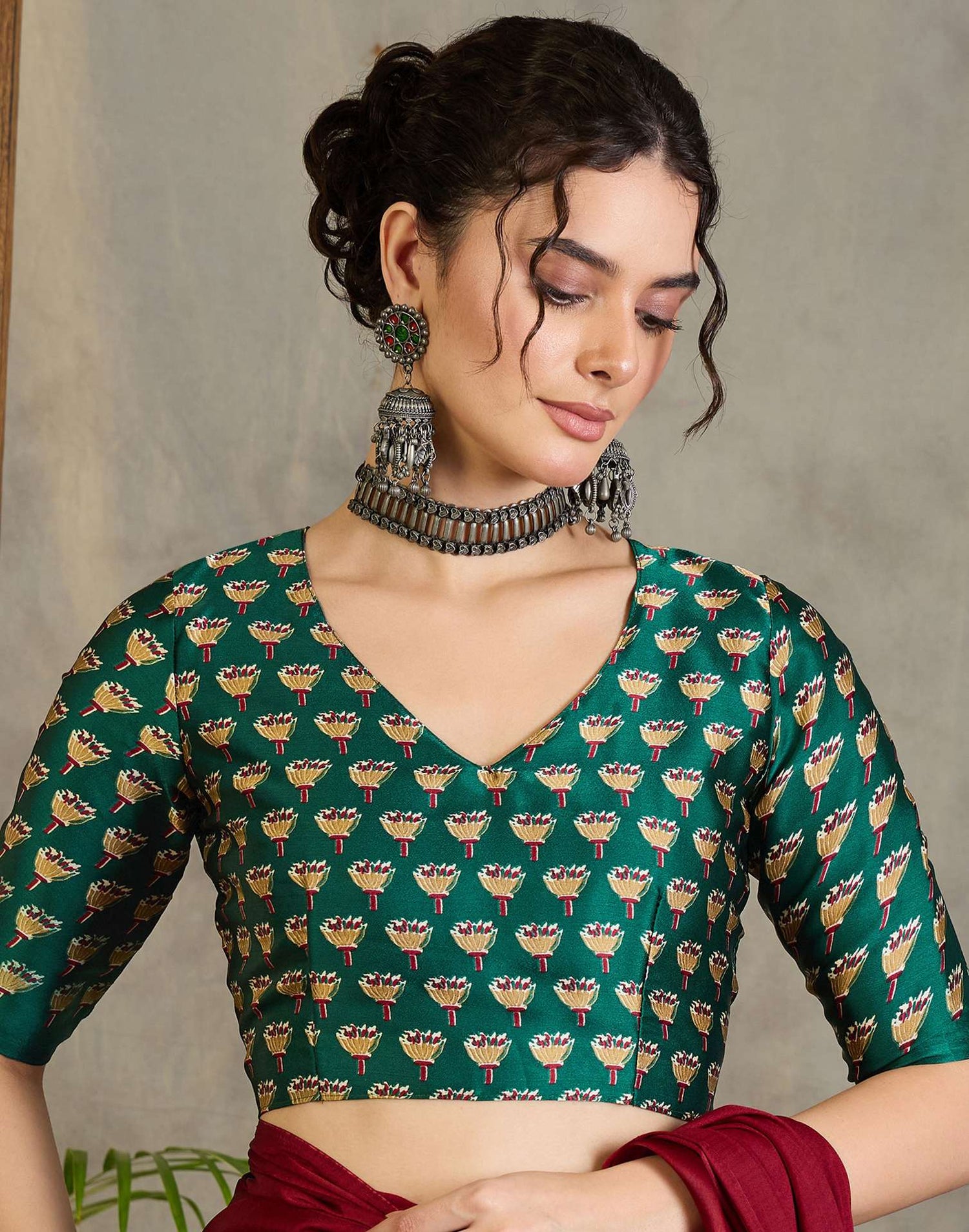 Maroon Satin Printed Saree