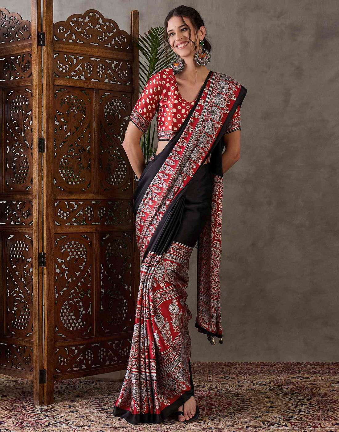 Black Satin Printed Saree
