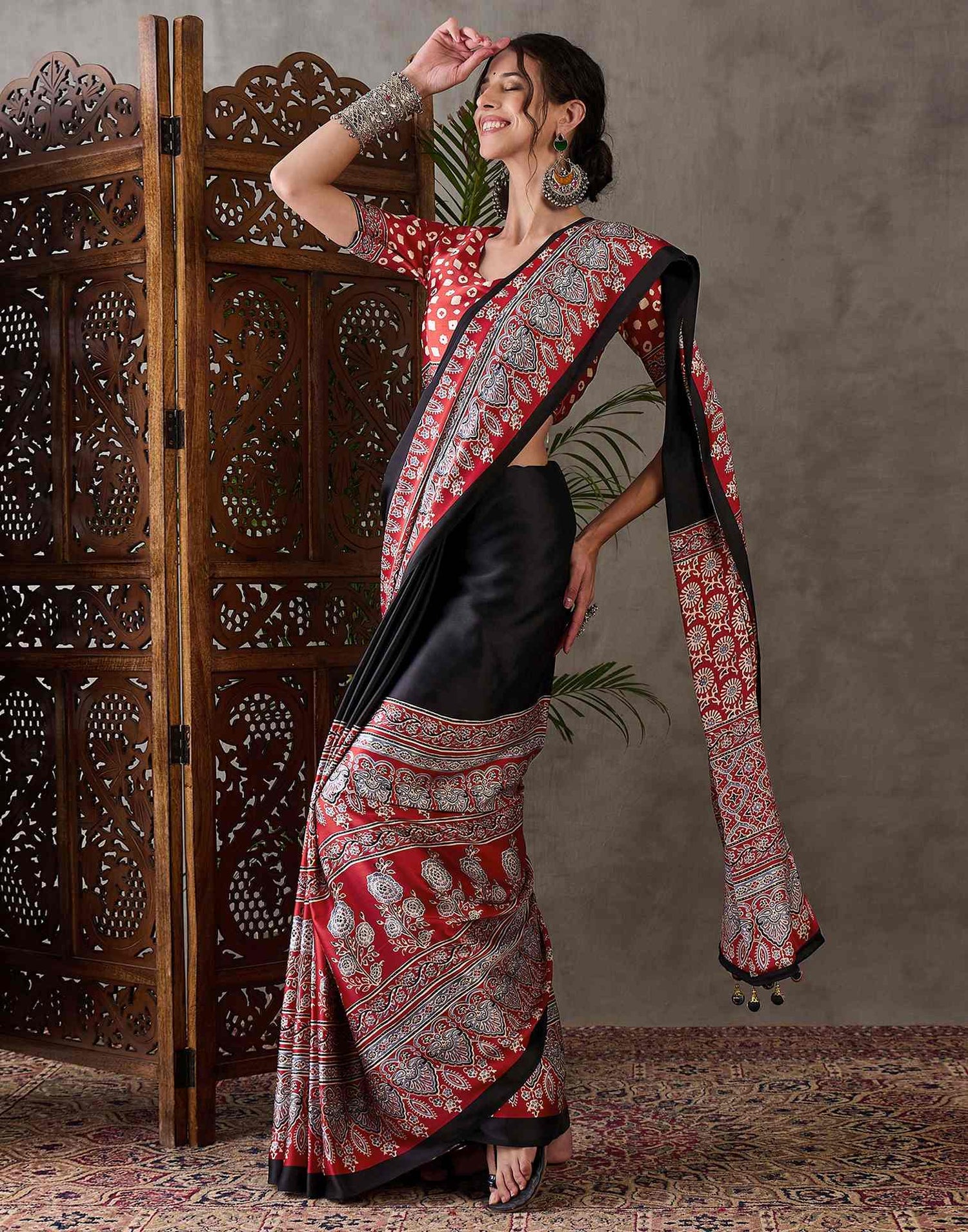 Black Satin Printed Saree