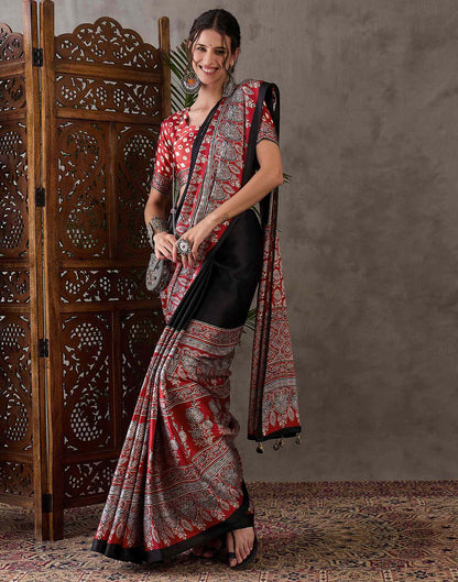 Black Satin Printed Saree