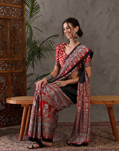 Black Satin Printed Saree