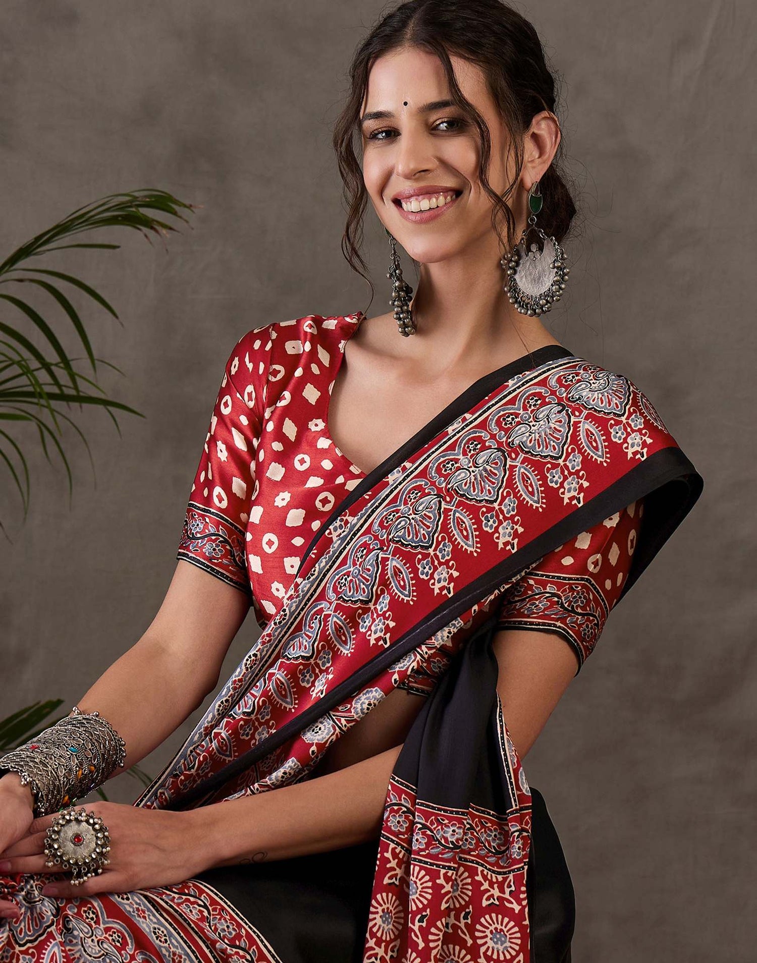 Black Satin Printed Saree