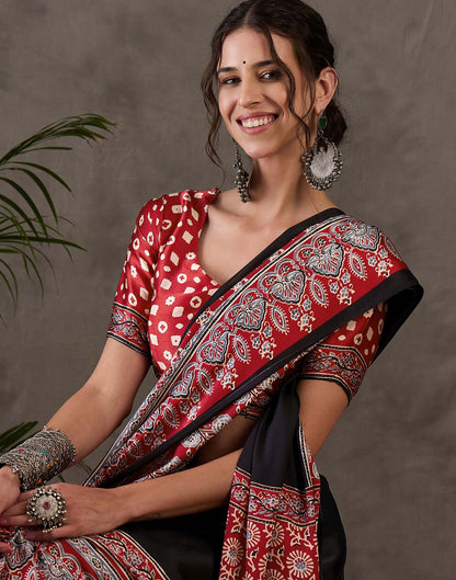 Black Satin Printed Saree