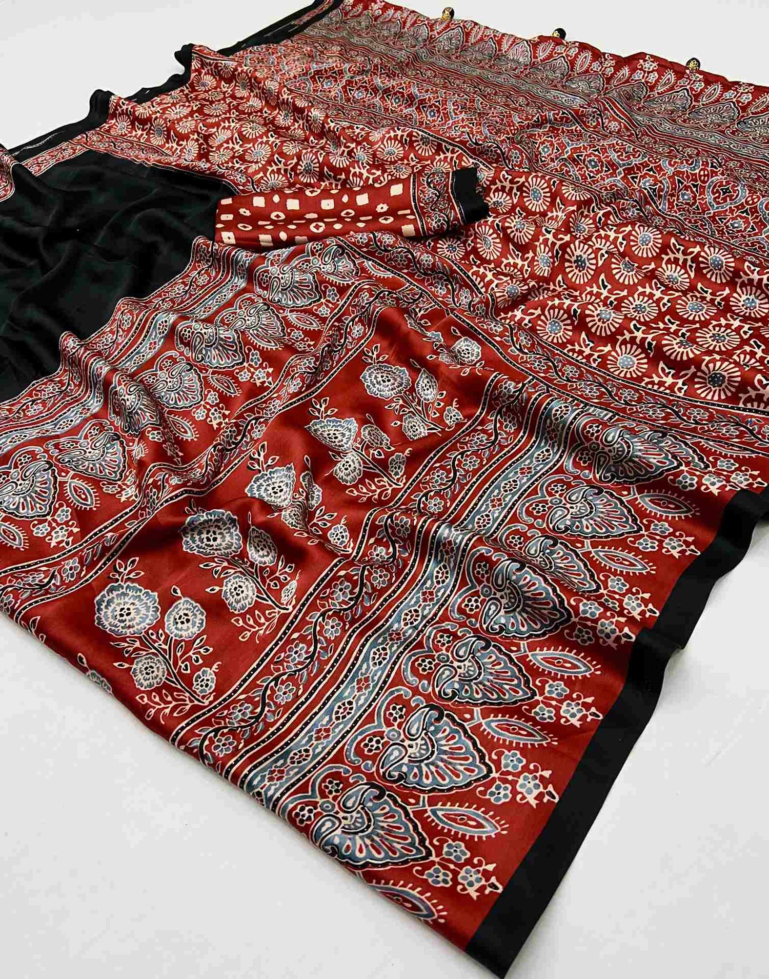 Black Satin Printed Saree