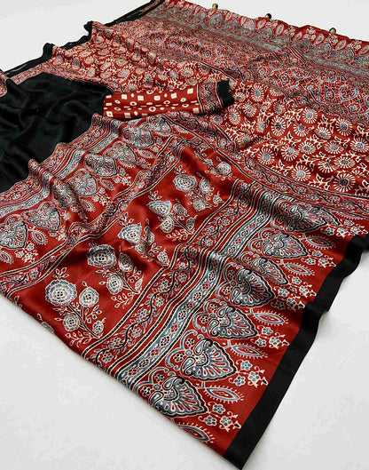 Black Satin Printed Saree