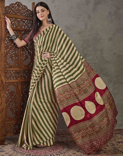 Olive Green Satin Printed Saree