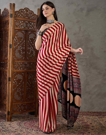 Maroon Satin Printed Saree