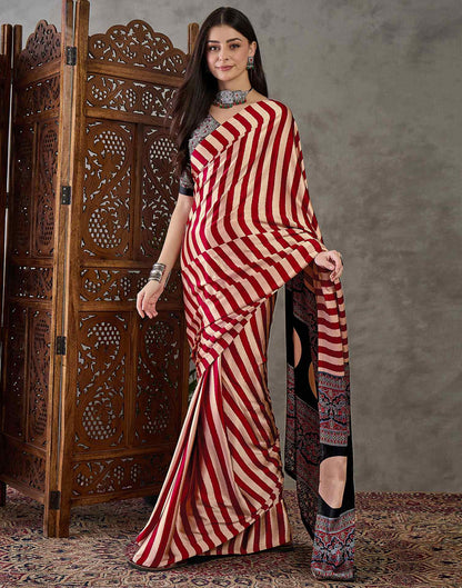 Maroon Satin Printed Saree