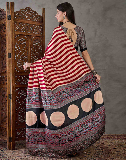 Maroon Satin Printed Saree