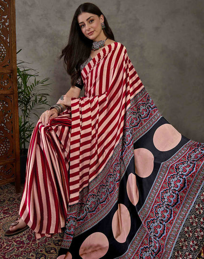 Maroon Satin Printed Saree