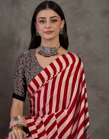 Maroon Satin Printed Saree