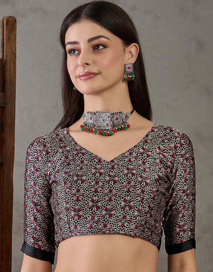 Maroon Satin Printed Saree