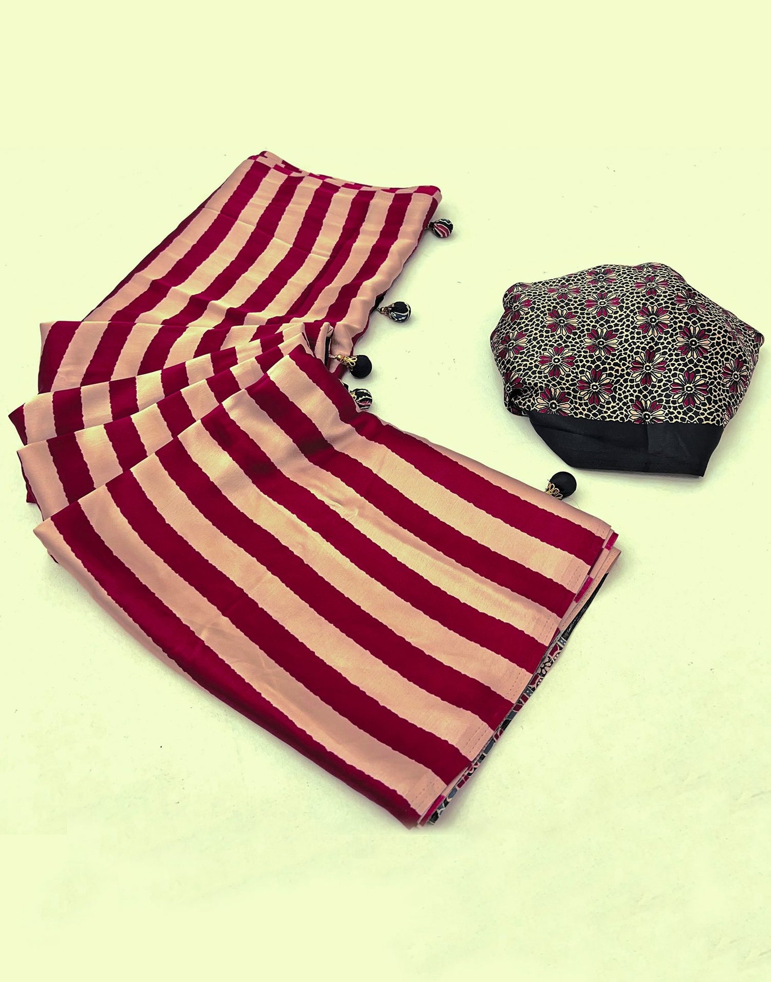 Maroon Satin Printed Saree