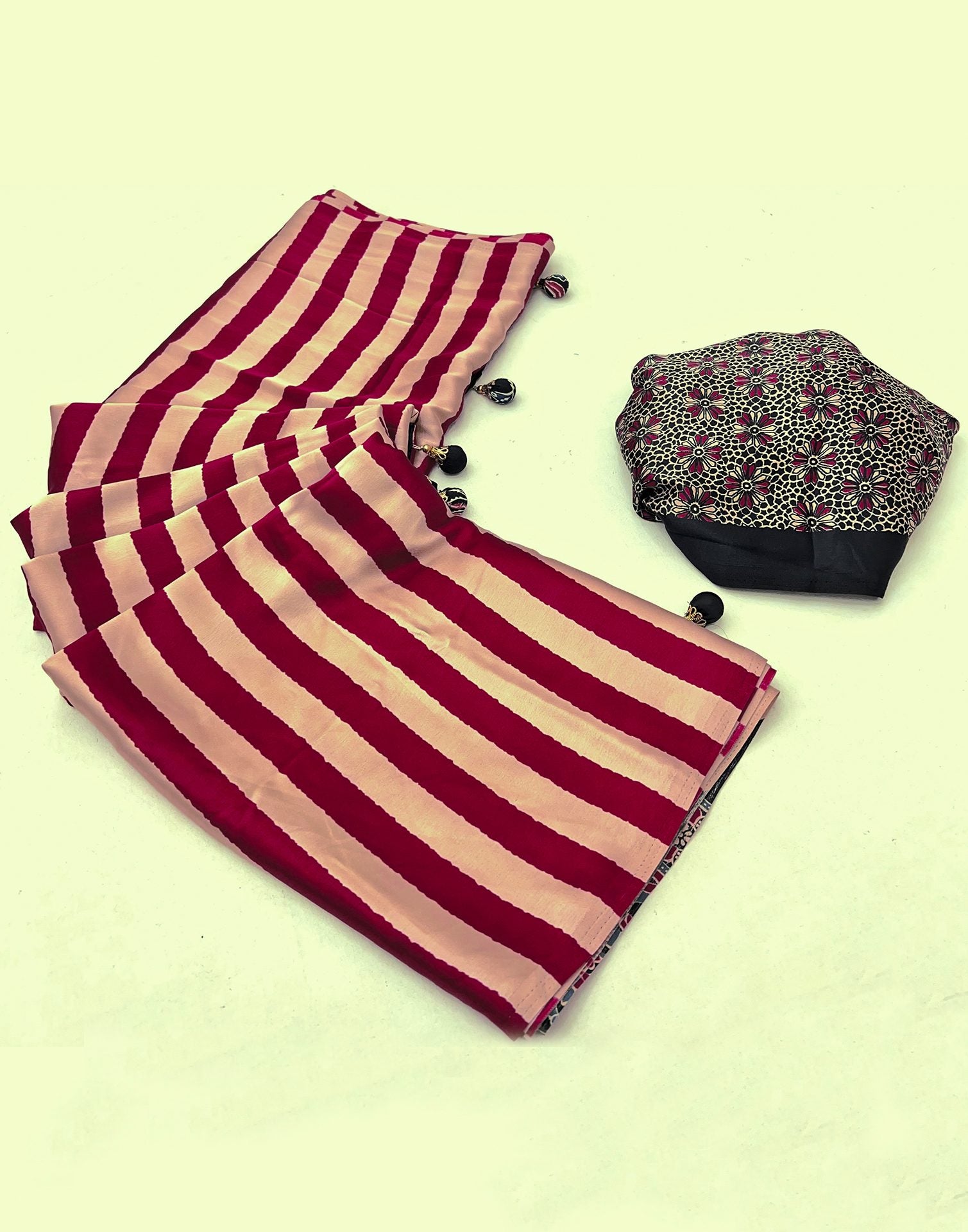 Maroon Satin Printed Saree