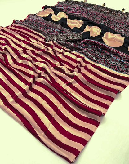 Maroon Satin Printed Saree
