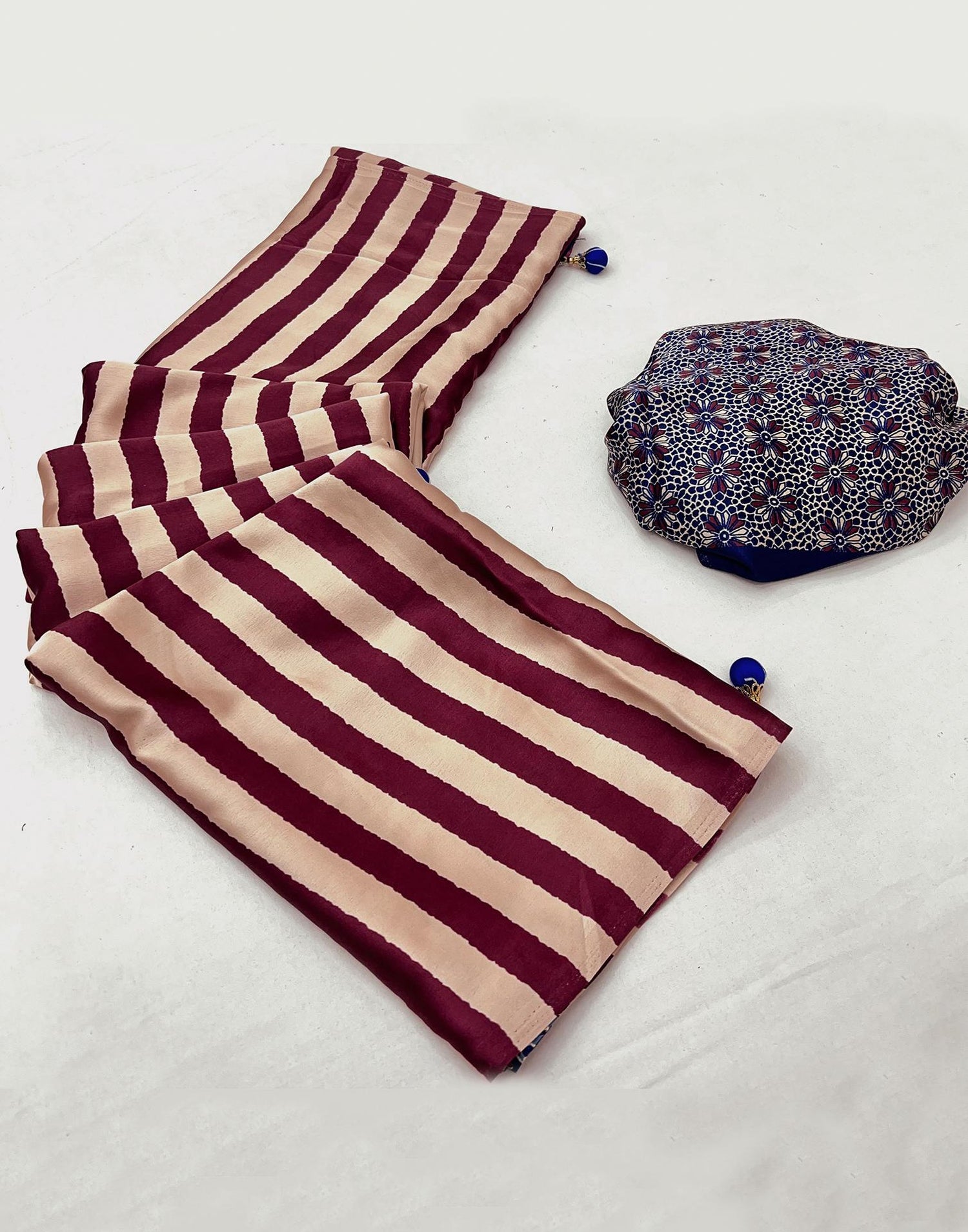 Wine Satin Printed Saree