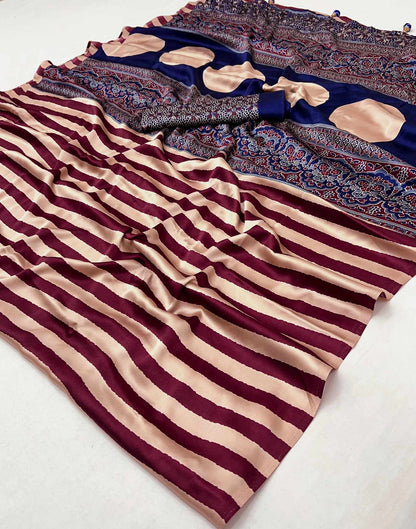 Wine Satin Printed Saree