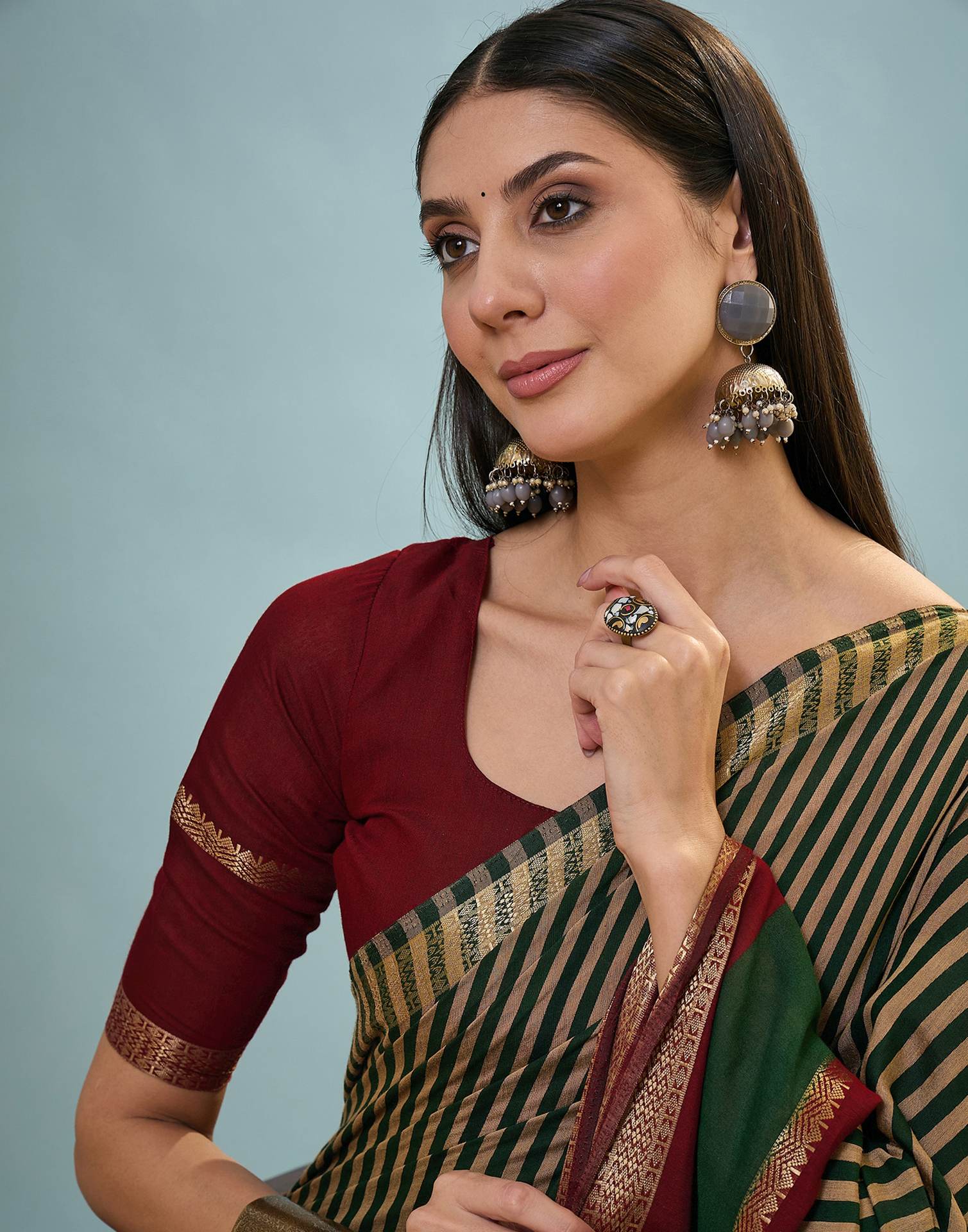 Green Cotton Printed Saree